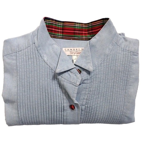 Vintage Chambray Shirt Blouse Pleated Button up Size 8 Cambridge Women's - Picture 2 of 14